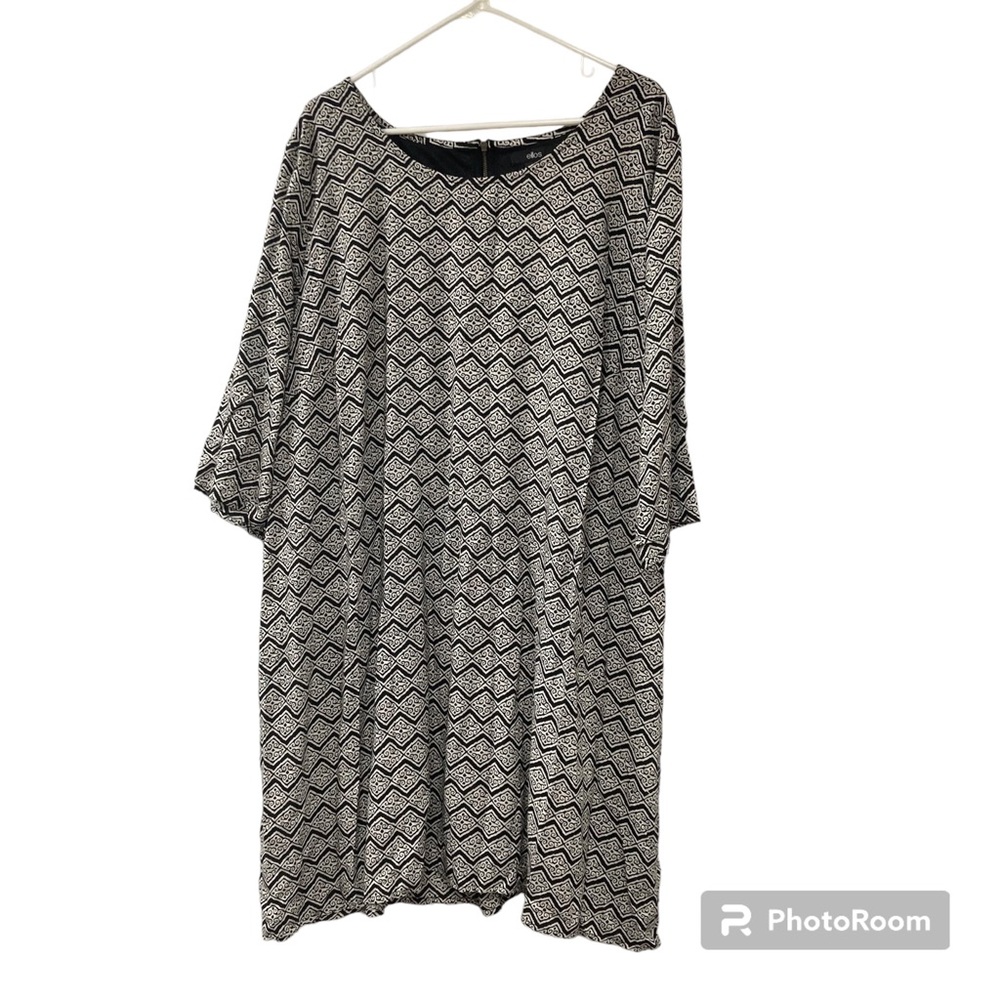 Ellos Geometric Rayon Half Sleeve Knee Length Shift Dress Womens Plus Size 26